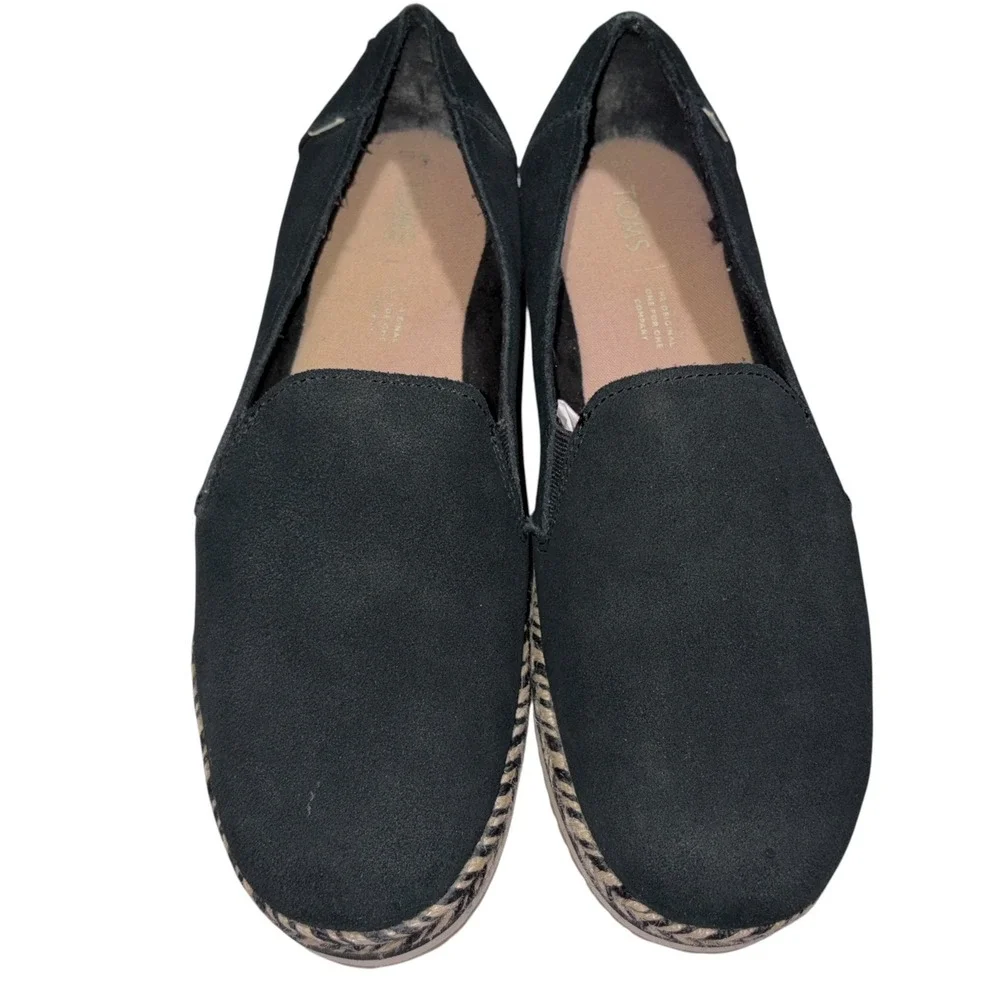 TOMS Espadrille Women Black Suede Platform Slip On Excellent Boho 9.5 Black
